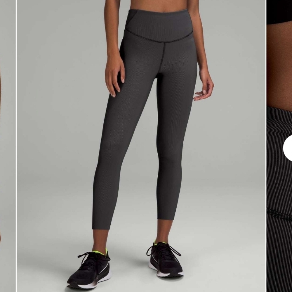 Lululemon Base Pace High-Rise Crop 23" *Two-Tone Ribbed Black/Grey Leggings